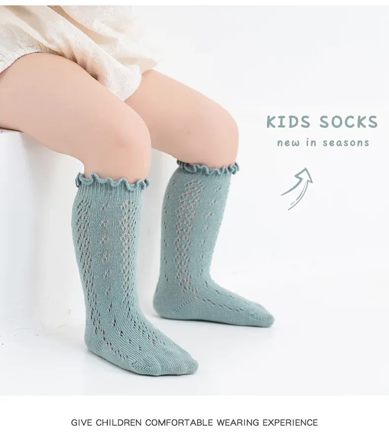 Calcetines hasta la rodilla con volantes para niños, calcetines largos de algodón suave con encaje y flores para recién nacidos de 0 a 3 años