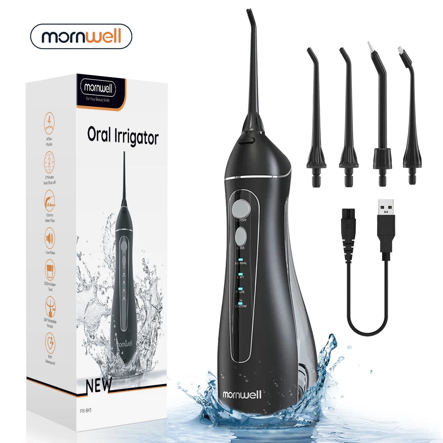 ไหมขัดฟันแบบพกพาไร้สาย F18 Oral Irrigator 3 โหมดการทําความสะอาดกันน้ําชาร์จทันตกรรมทําความสะอาด 4 หัวฉีดทําความสะอาดเหงือก