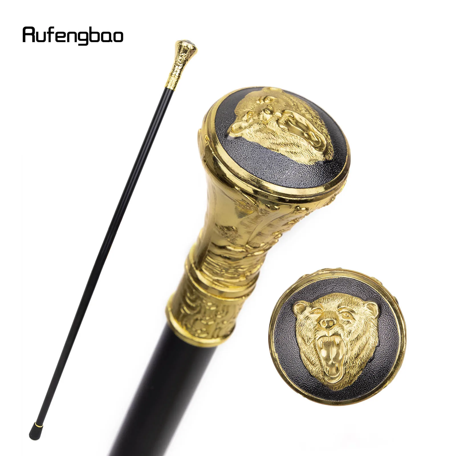Bastón para caminar de una sola articulación con cabeza de oso rugiente de lujo dorado, bastón decorativo para fiesta de cosplay, báculo de Halloween de 93cm