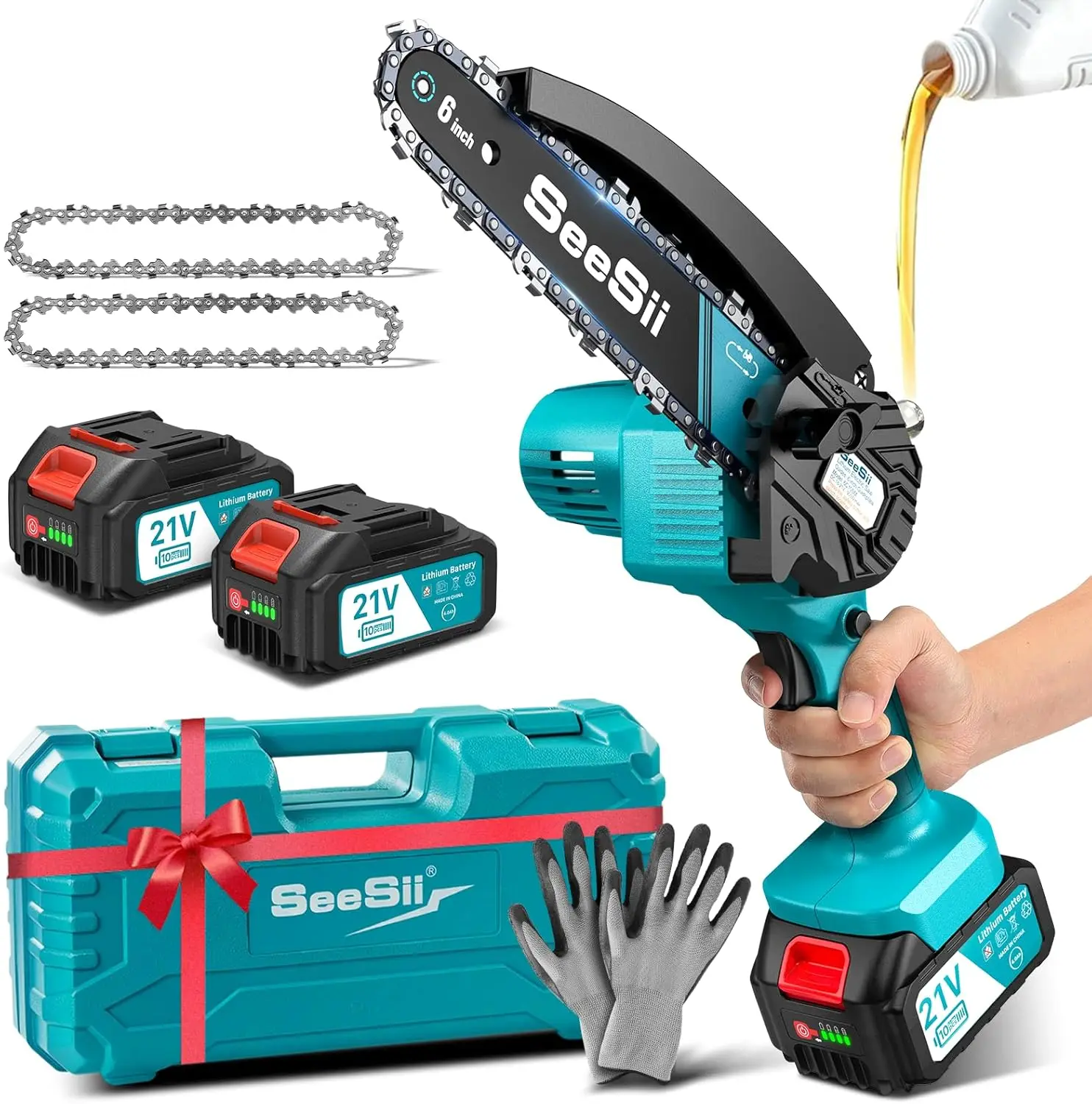 SEESII 6''Cordless Mini Kettensäge 15,2 cm Elektrische Säge Wiederaufladbare Holzbearbeitung Garten Astsäge für Makita 18 V Batterie pin