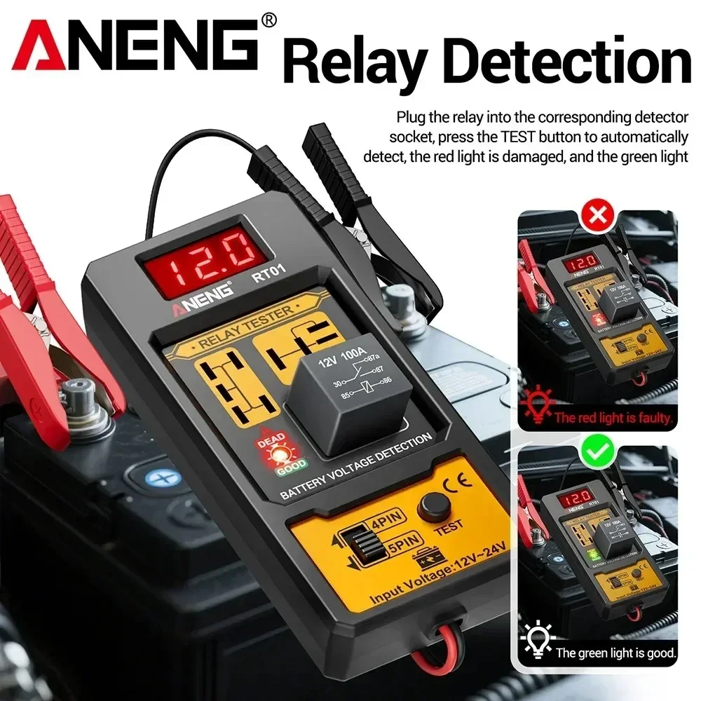 ANENG RT01 probador de relé de coche Universal probador de voltaje 11-25V batería ar indicador LED automotriz relé de luz comprobador de diagnóstico