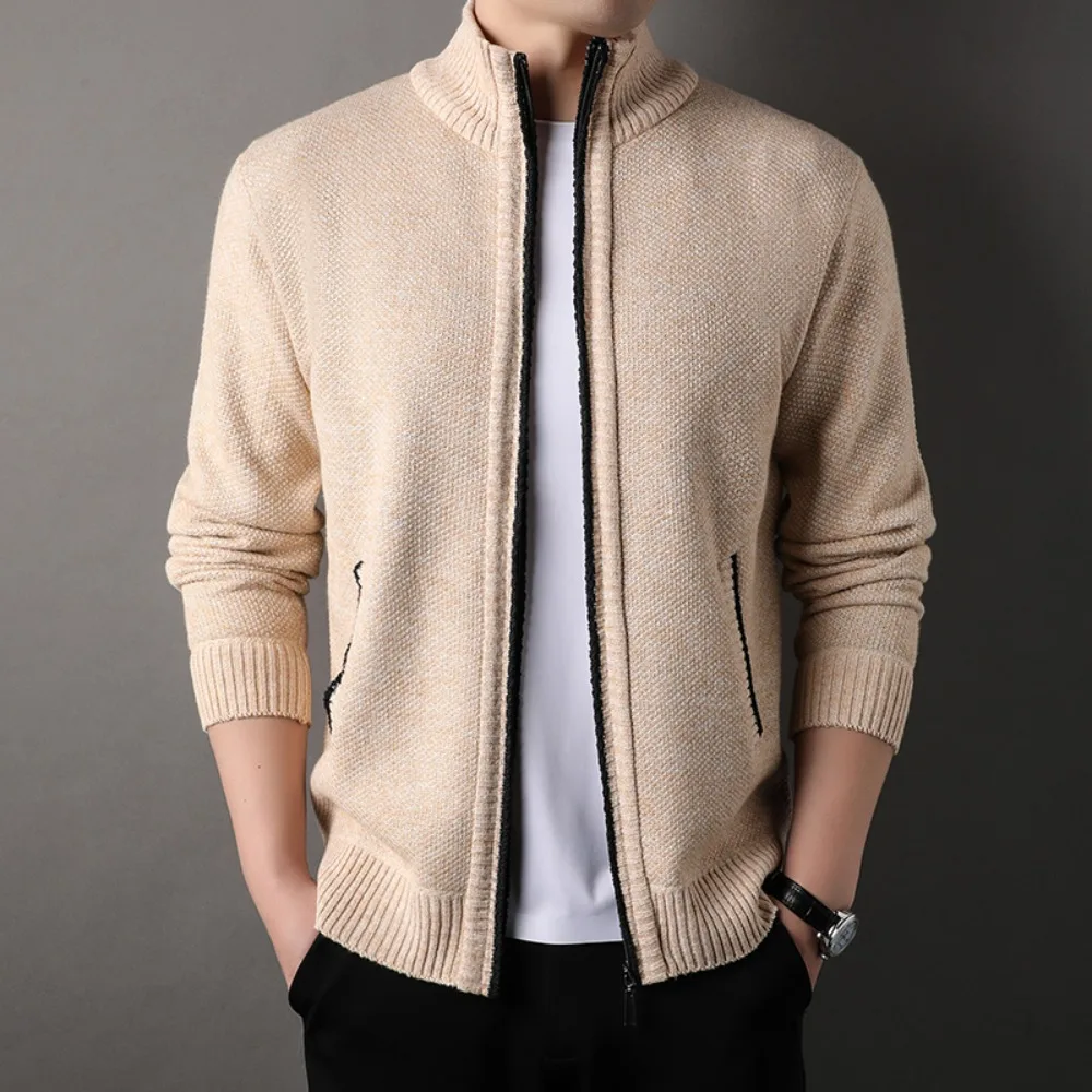 Männer Stehkragen Stricken Pullover Herbst Winter Neue Strickjacke Tops Koreanische Dünne Einfarbig Sweatercoat Jacke