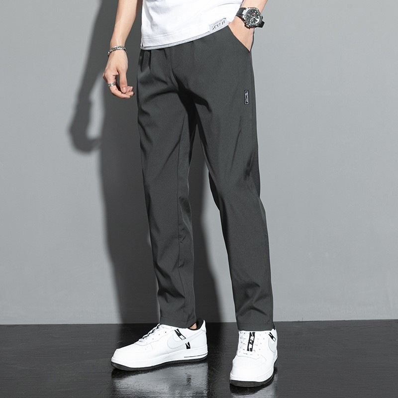 Pantaloni da uomo in seta di ghiaccio 2024 Estate Nuovo Nero Grigio Sottile Business Casual Pantaloni Outdoor Elastico Traspirante Gamba Dritta Pantaloni Sportivi