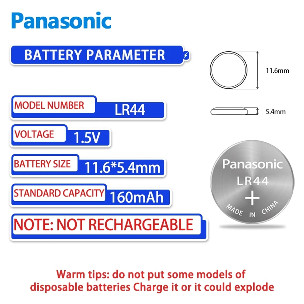 Оригинальный Panasonic 1,5 В LR44 AG13 175 мАч таблеточный аккумулятор 357 SR44 LR1154 кнопочный аккумулятор для часов калькулятор игрушка-таблетка