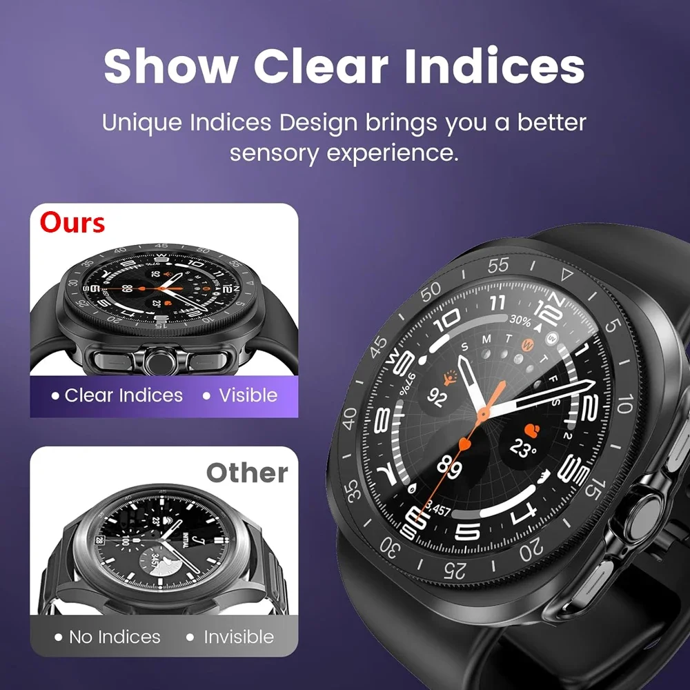 3 in1 for Samsung Galaxy Watch 7 Ultra 47mm Tempered Glass Screen Protector Hard PC Case Bezel Ring Cover for Galaxy Watch Ultra
