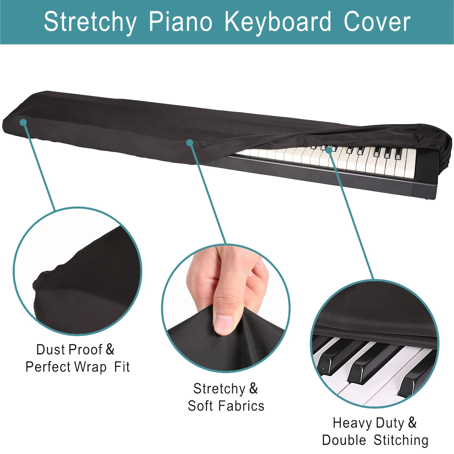 Washable Piano Keyboard Dust Cover for 61 Keys /76 Keys / 88 Keys Digital Electric Piano with Music Sheet Stand Additional Cover