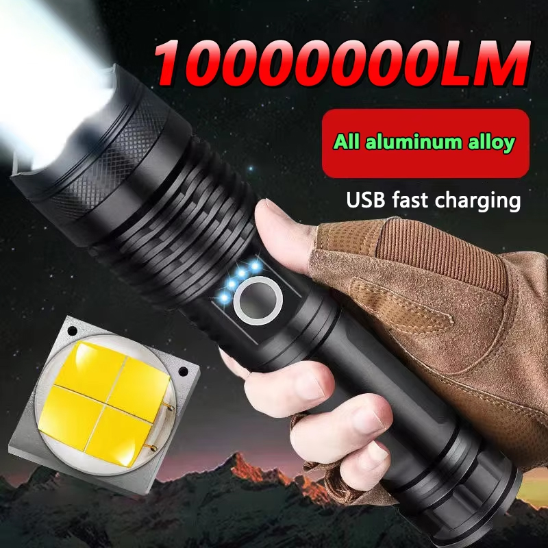 Мощный перезаряжаемый светодиодный тактический фонарик из алюминиевого сплава, телескопический зум-фонарик для наружного кемпинга, рыбалки, новинка
