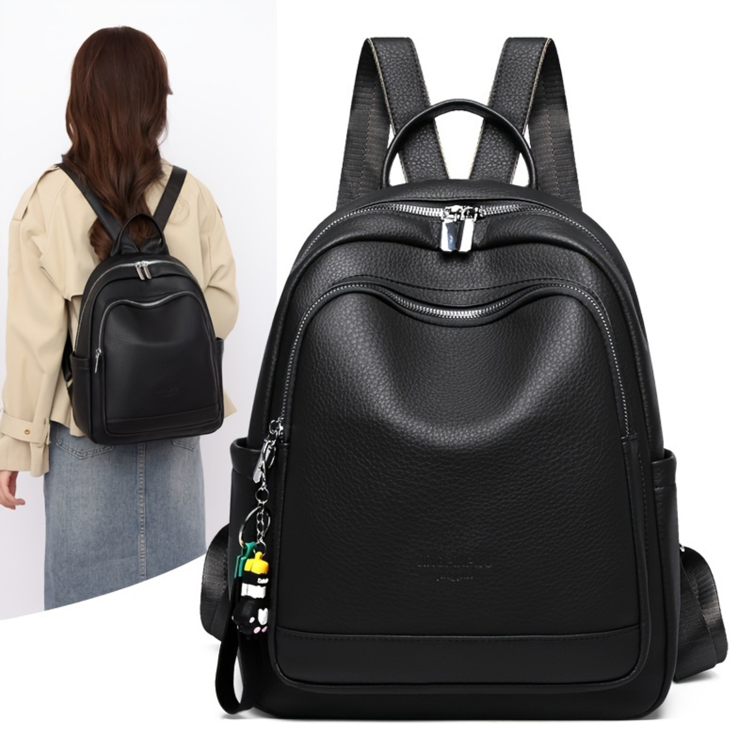 "Elegante mochila de cuero PU para adolescentes: bolso escolar de moda en color sólido suave"
