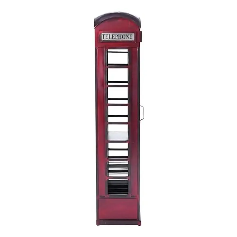 Vintage Telephone Booth Bar Cabinet with Wine Rack and Storage No Assembly Required Metal Frame Weathered Finish Heavy Duty