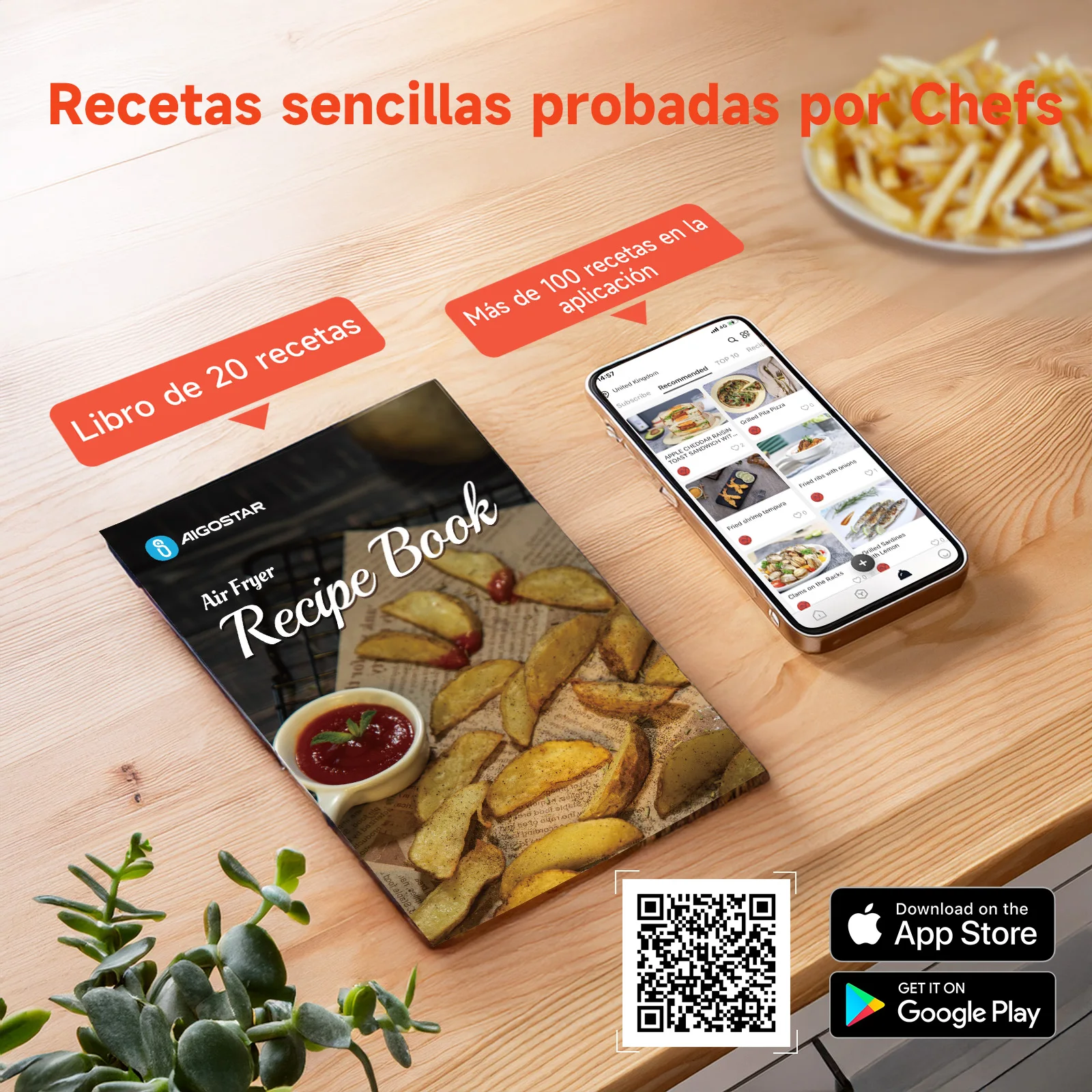 AIGOSTAR Freidora de Aire sin Aceite 7L,1900W, Inteligente. Conexión Wifi.Pantalla LED táctil, 7 funciones preestablecidas + mantener caliente y modo manual, Libre de BPA
