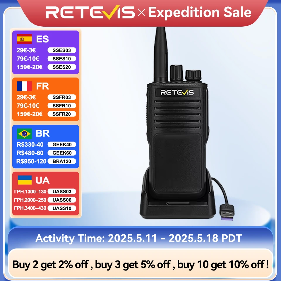 Retevis P62 Walkie Talkie 10W Powerful IP68 Waterproof Walkie-talkies Long Range Dual Band Two Way Radio Transceiver VHF UHF