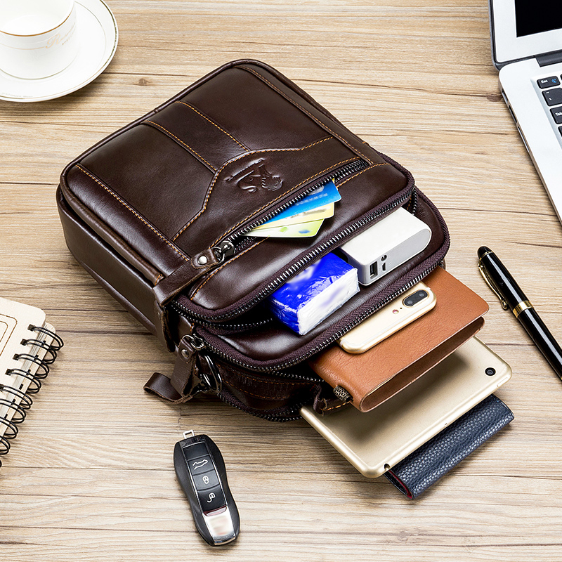 Bolsa crossbody masculina, bolsa de couro elegante, bolsa de ombro de camada superior masculina retrô moderna