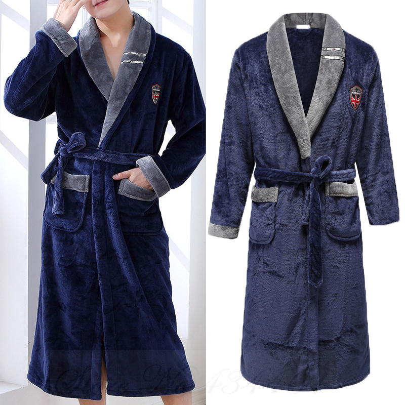 Otoño Invierno franela gruesa hombres bata Kimono Albornoz vestido Coral polar ropa de dormir ropa de hogar ropa de dormir de talla grande ropa de salón