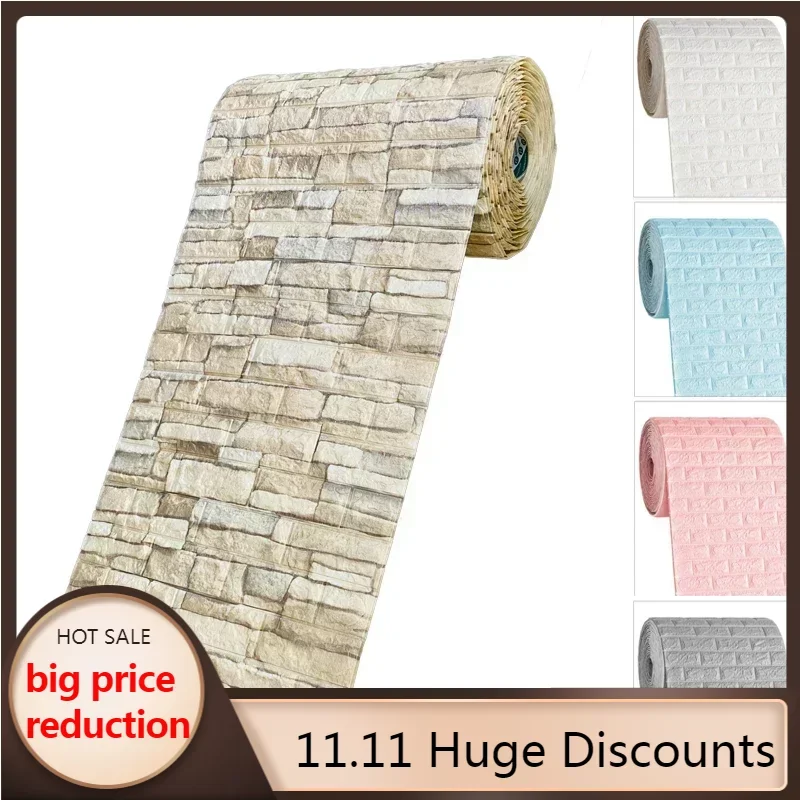 3D Faux อิฐสติ๊กเกอร์ติดผนัง DIY ตกแต่ง Self-Adhesive วอลล์เปเปอร์กันน้ําเด็กห้องนอนห้องครัวตกแต่งบ้าน