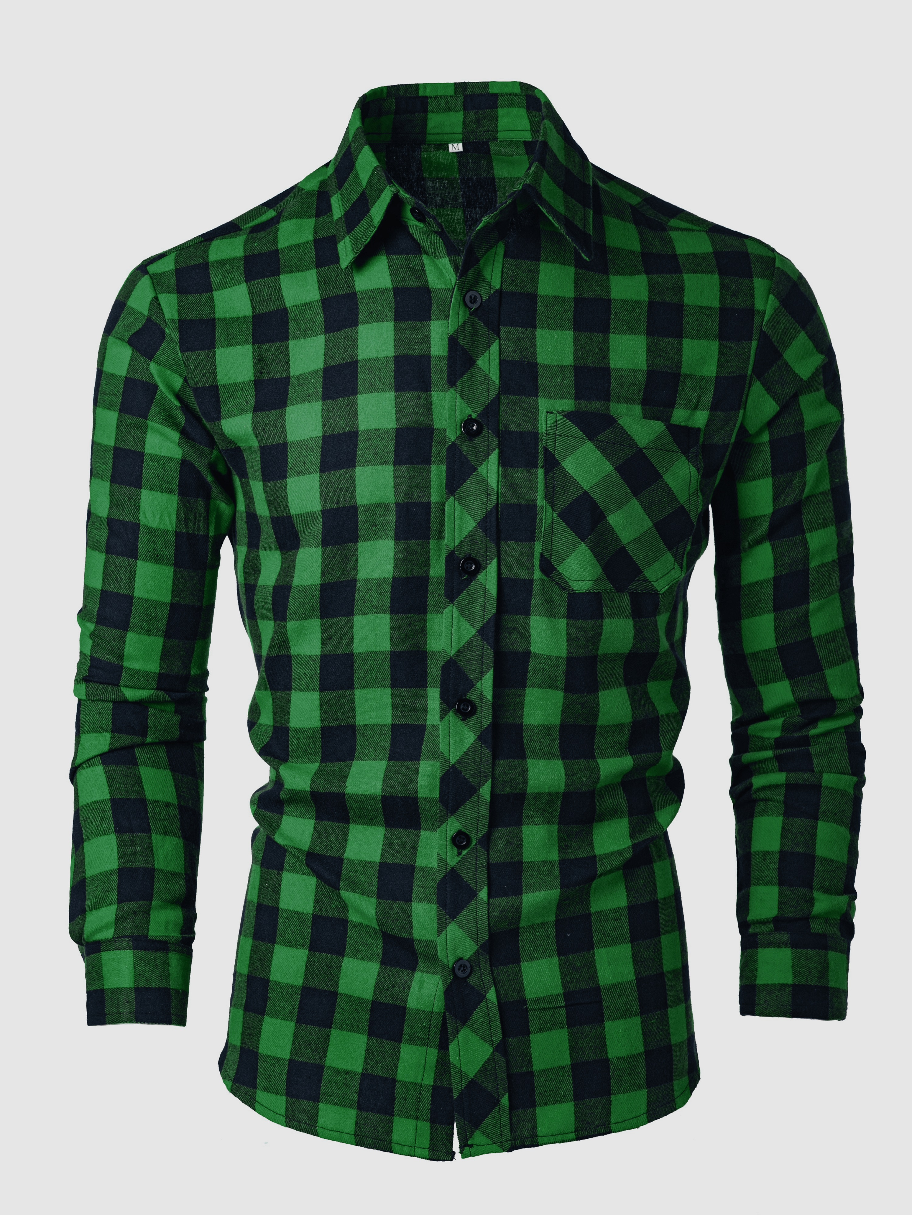 Men's Fashionable Casual Long-Sleeved Plaid Shirt, Spring and Autumn Lapel Button-Down Shirt