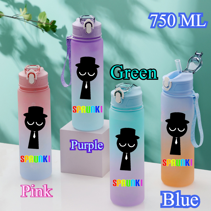 Botella de Color degradado de 750ML Sprunki Sprunki Incredibox Sprunki juego taza de agua potable de dibujos animados regalo de cumpleaños y Navidad para niños