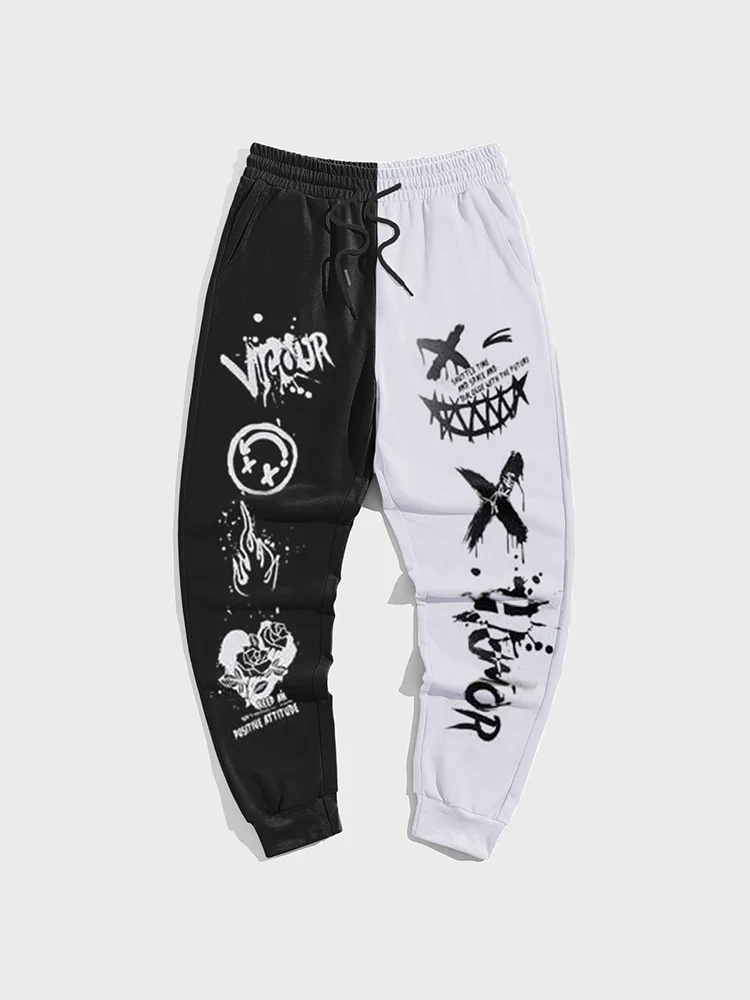 Preto branco graffiti homem calças moda ginásio moletom coreano popular roupas hip hop impressão 3d y2k roupas masculinas calças de inverno