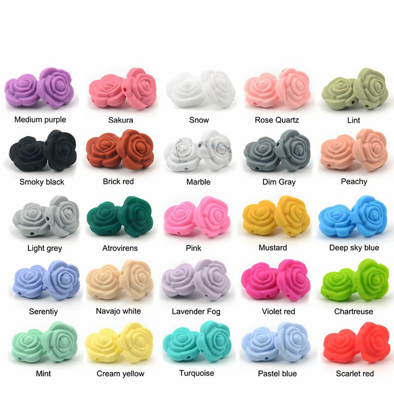 LOFCA 20 piezas doble cara cuentas de flores de silicona Rosa dentición encanto mordedor bebé masticar gran oferta collar suave masticable juguete de regalo