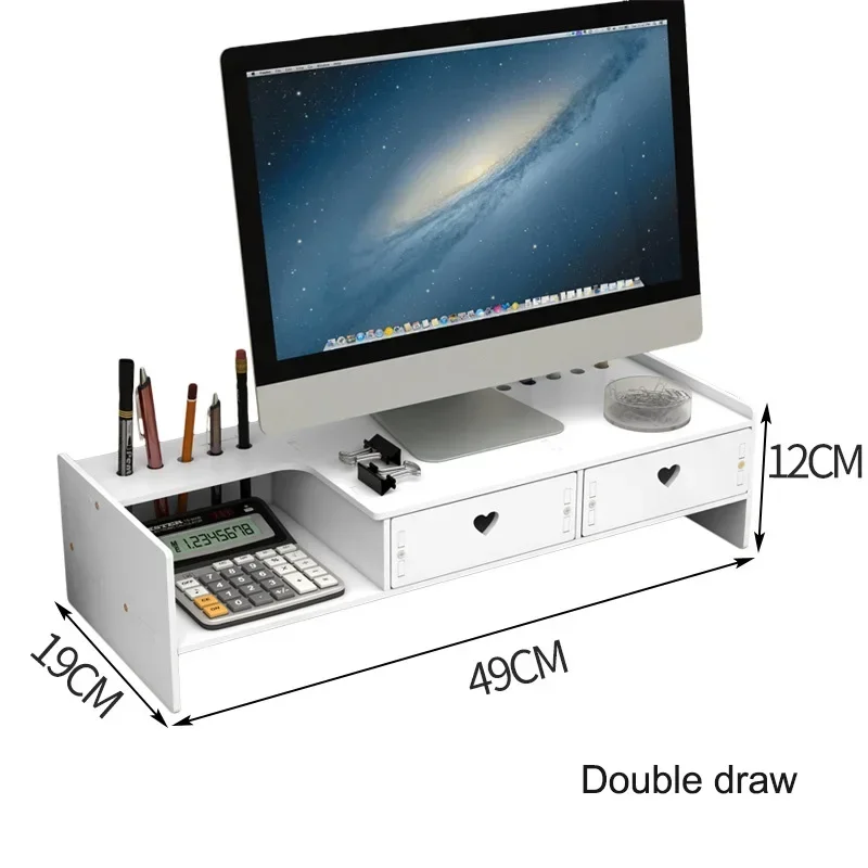 Desktop Storage Drawer Wooden Computer Laptop Elevated Stand with Drawers Creative Dormitory Office Desk Organizer Storage Rack