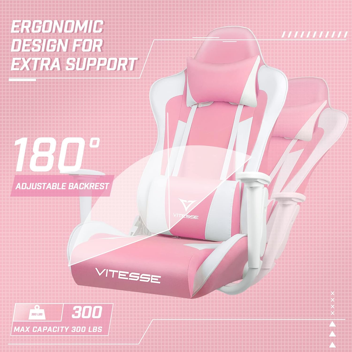 Gaming Chair for Ergonomic Desk Racing Office Adjustable High Back Game Swivel Leather Chair with Lumbar Support and Headrest