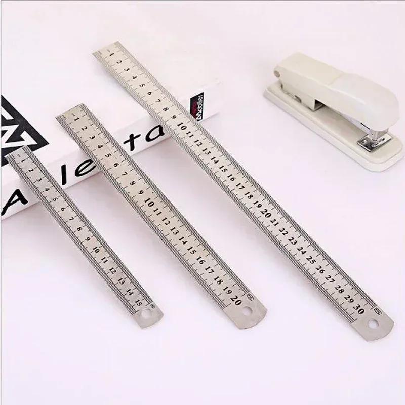 Strumento di misurazione righello dritto in acciaio inossidabile con scala a doppio lato da 15-30 cm per studenti, cancelleria scolastica, regalo per bambini