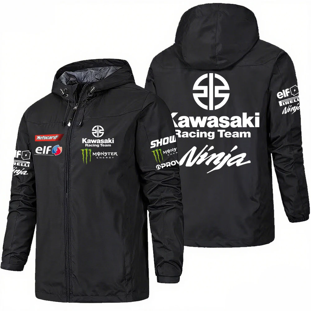 Kawasaki Racing Logo masculino primavera e outono com capuz blusão ao ar livre à prova de vento e à prova d'água roupas de montanhismo
