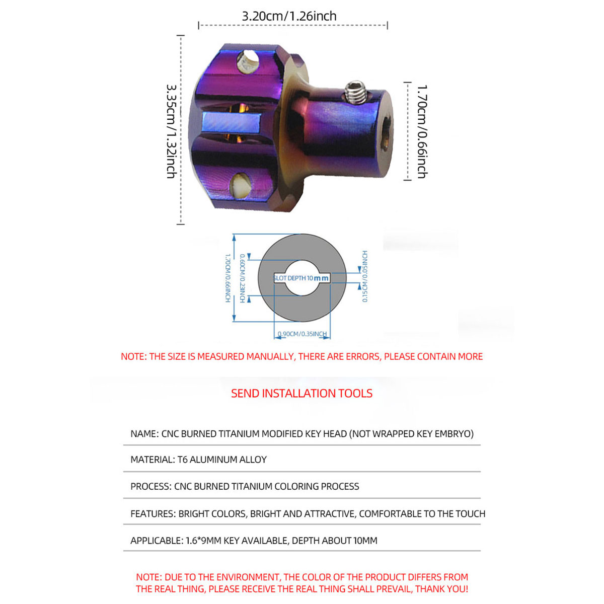 Universal motocicleta carro chave cabeça decoração modificado capa chave azul roxo liga de alumínio titânio queimar hexágono engrenagem chave bit