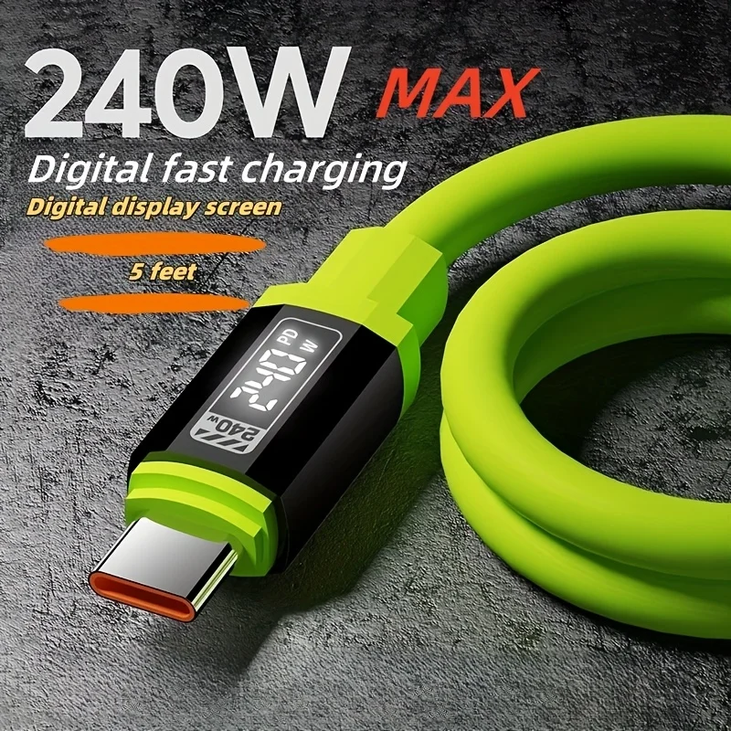 Universal Type C To Type C High Power Charger Cord 240W with Power Screen for Xiaomi Huawei OPPO VIVO IPhone 15 16 17 Samsung