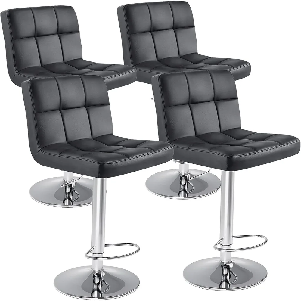 Bar stools Set of 2, 24 inch Bar Stools, Upholstered Kitchen Barstools w/Metal Base, PU Leather Saddle Stools for Kitchen Island