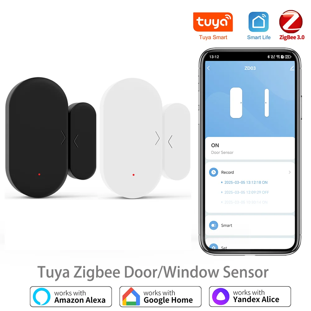 Датчик двери Zigbee Tuya, домашняя безопасность для умного дома, приложение Smart Life, датчик окна, совместимый с Alexa Google Assistant