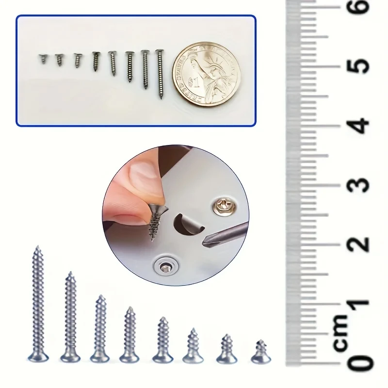 400pcs Self Tapping Wood Screws Set M2 Phillips Flat Head Sheet Metal Screw Self Tapping Screws Assortment Kit