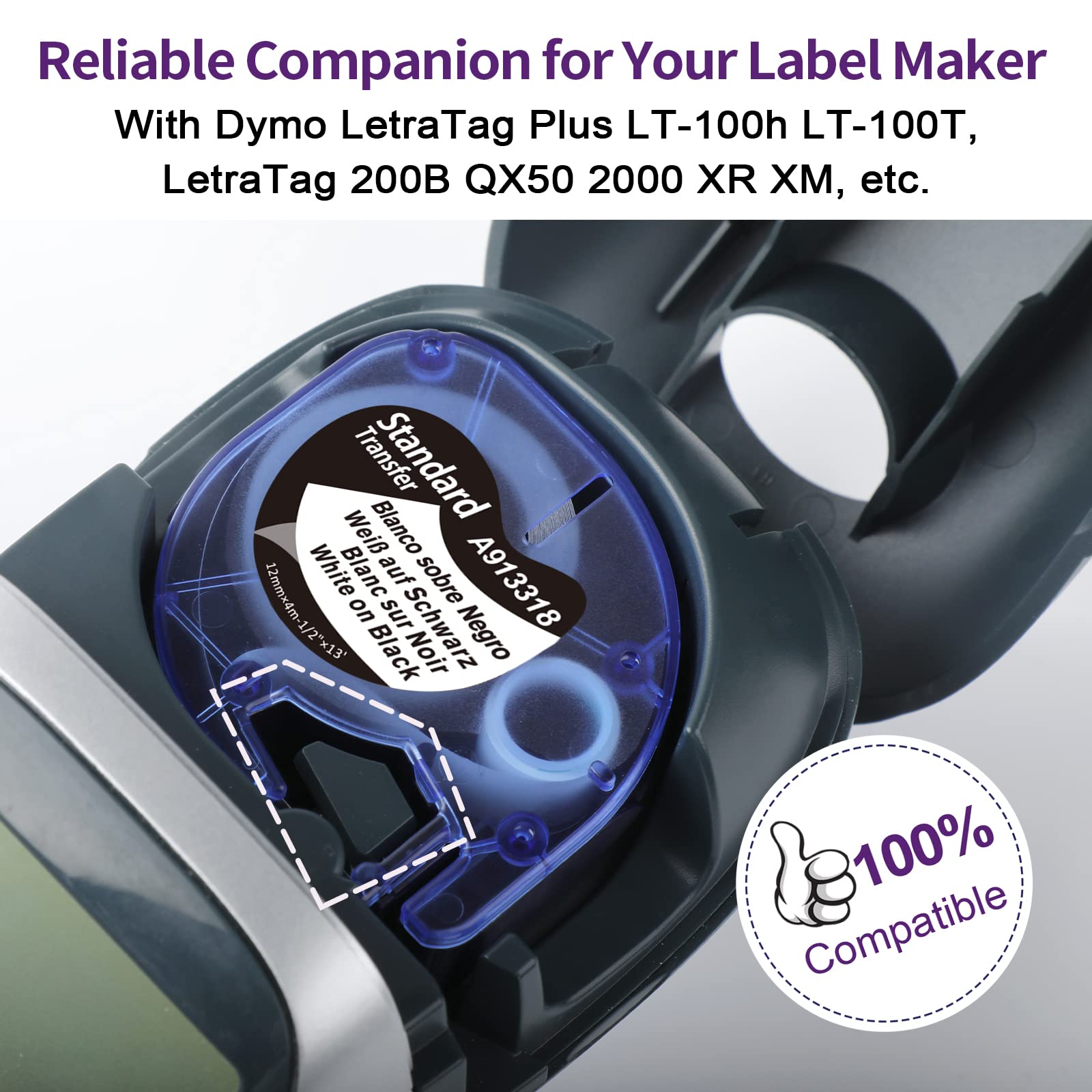 91200 91331 Dymo Letra タグプラスチックテープ 12 ミリメートル * 4 メートル白地に黒 LT 91331 12267 LT 91201 12267 LT-100H LT-100 用