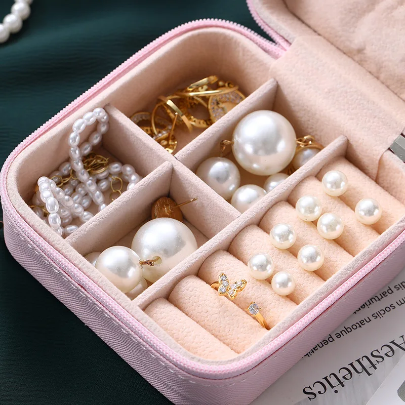 Mini caja cuadrada para anillos, pendientes portátiles, almacenamiento de joyas, caja de almacenamiento multifuncional, organizador de joyas