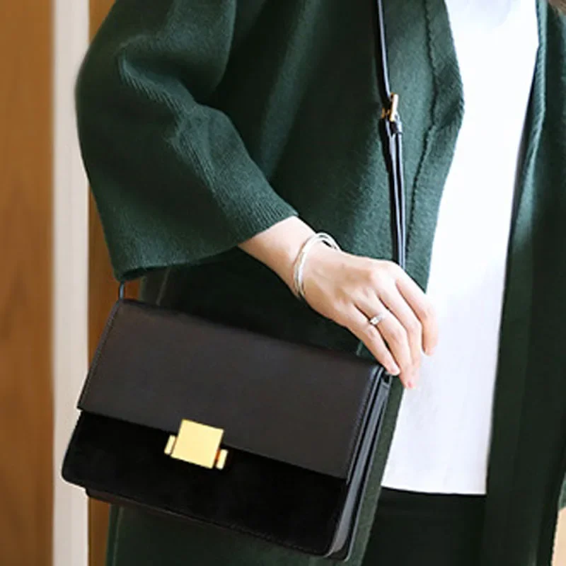กระเป๋า Messenger ผู้หญิงคุณภาพสูงสีทึบ Patchwork Flap กระเป๋าถือ