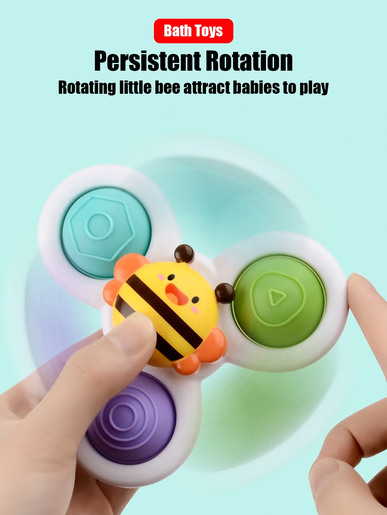 子供のための吸盤付きの回転式おもちゃ,赤ちゃんのゲーム,幼児のためのおもちゃ,ストレス解消,教育的な回転ガラガラ,お風呂のおもちゃ,3個