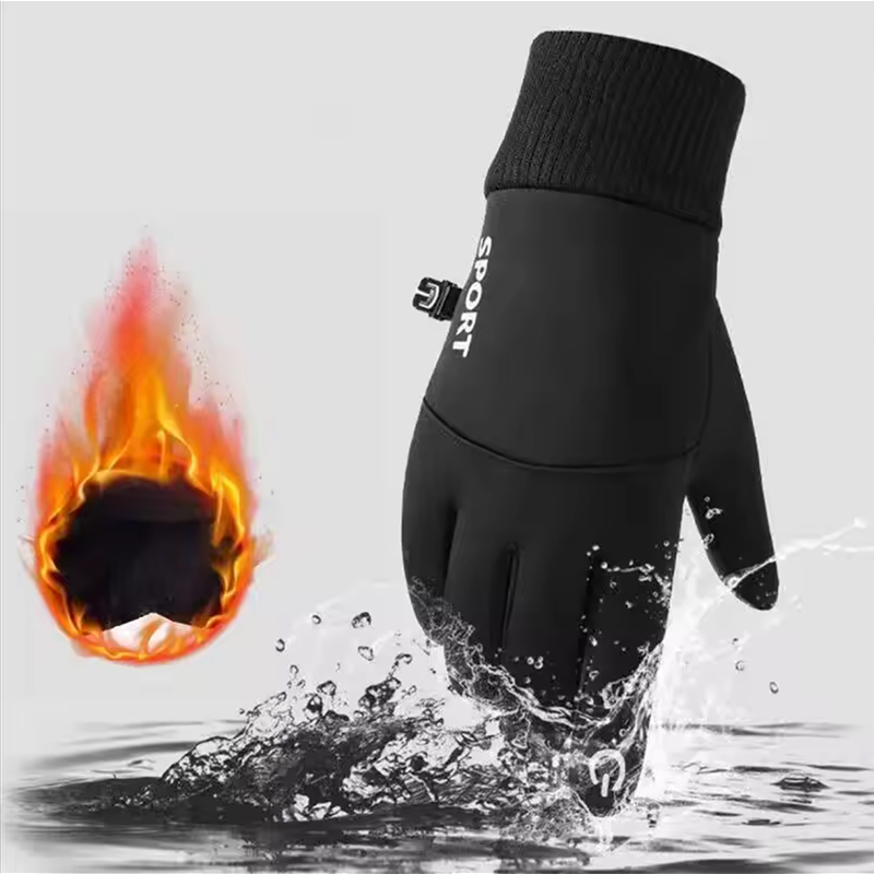 Noir hiver chaud doigts complets imperméable cyclisme Sports de plein air course moto Ski écran tactile gants polaires