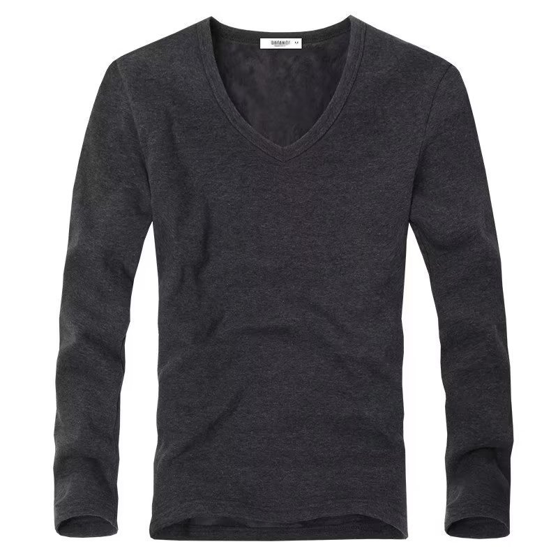 Ropa interior térmica para hombre, camisa térmica gruesa, camisa de manga larga, jersey de felpa suave sólido, camiseta de fondo cálida