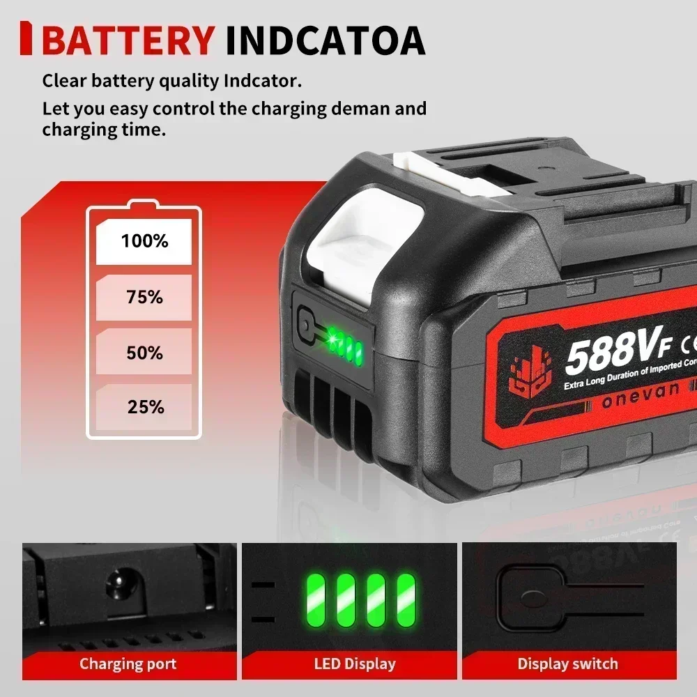 Onevan 22900mah 29900mah bateria recarregável de íon de lítio 588vf 928vf chave elétrica ferramenta elétrica para makita 18vbattery