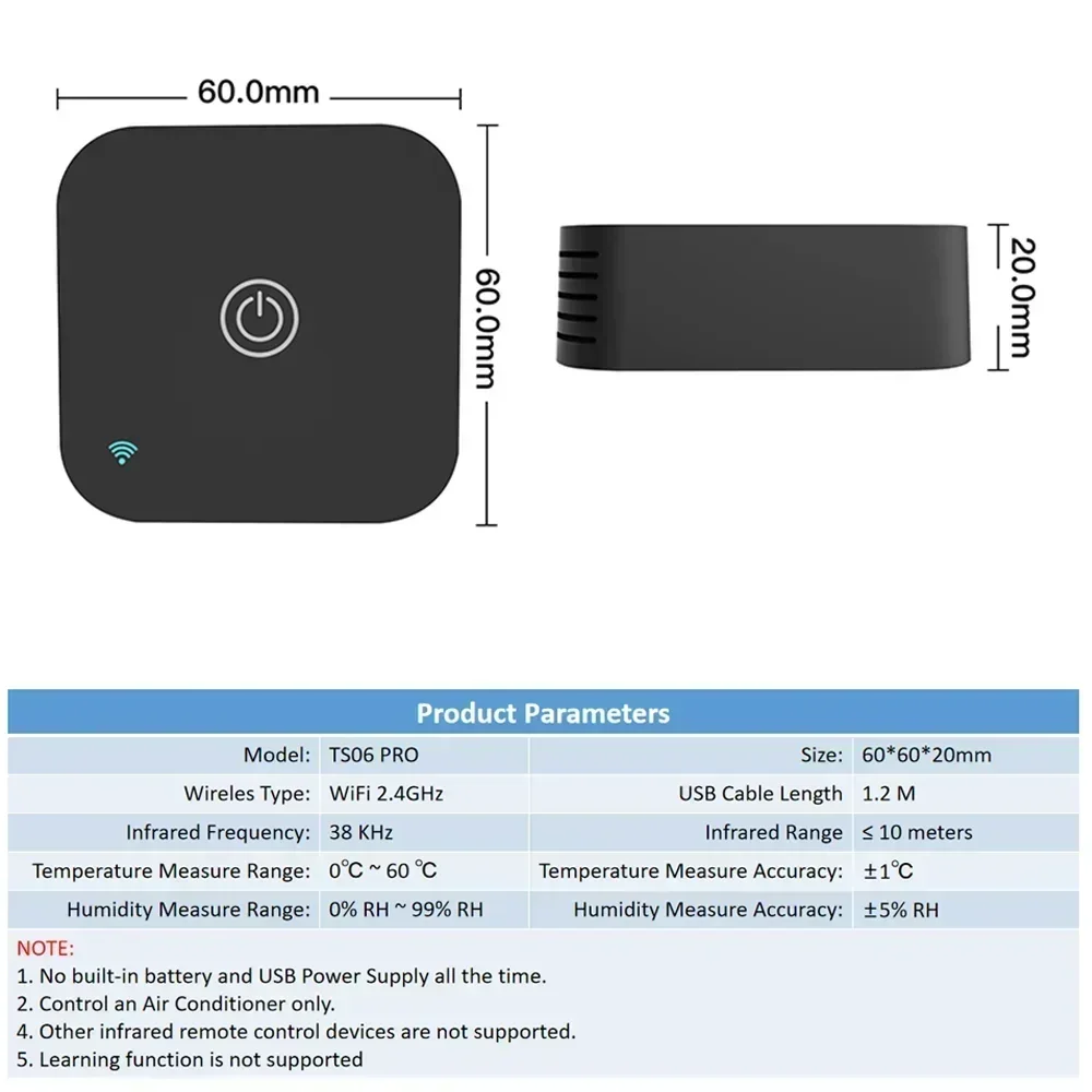 Tuya Smart IR Remote AC Air Conditiong Thremostat Встроенный датчик температуры и влажности для работы с Alexa Google Tuya Smart Ir