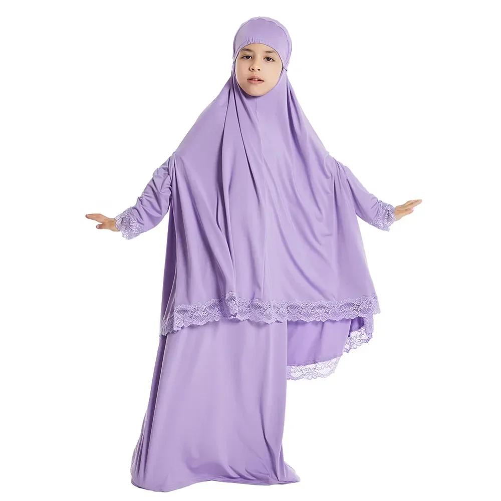 Muçulmano crianças meninas hijab vestido ramadan khimar saias define sobrecarga eid oração vestuário burqa abaya robe kaftan vestidos com capuz