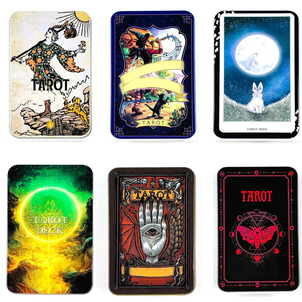 Cartes de Tarot en boîte métallique en étain de haute qualité, guide à bord doré avec guide en papier, cartes de jeu de fête de famille de Divination de méditation