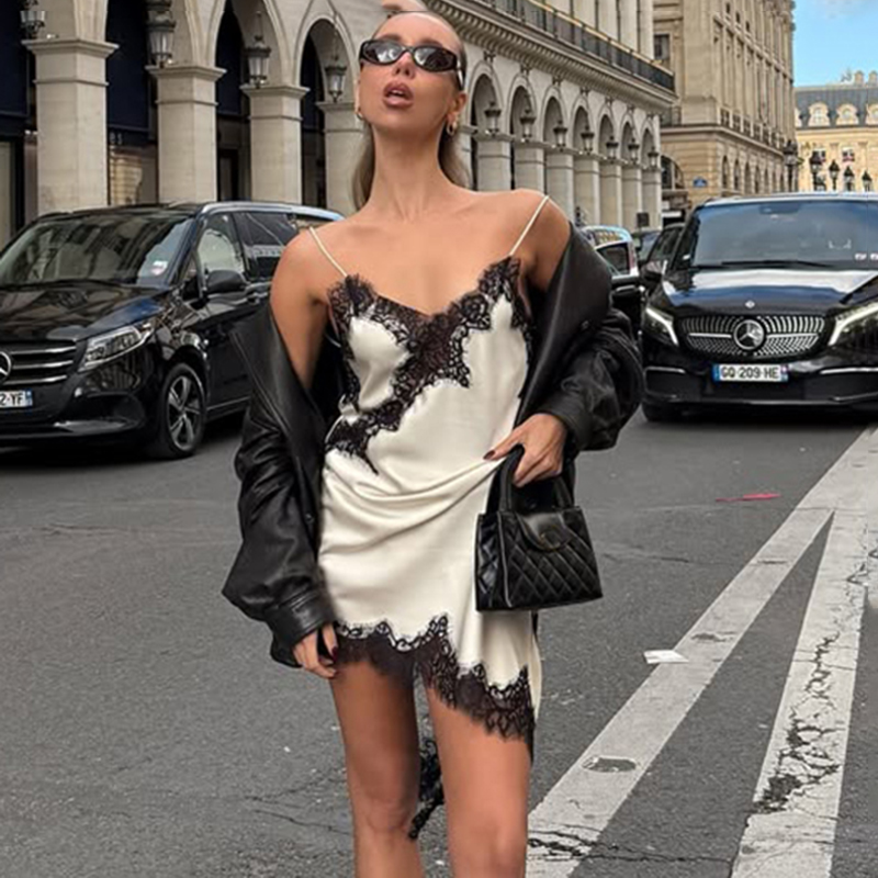 Tornova Кружевное мини-платье на бретельках для женщин с разрезом на спине, сексуальное платье, вечернее облегающее женское элегантное платье с высокой талией
