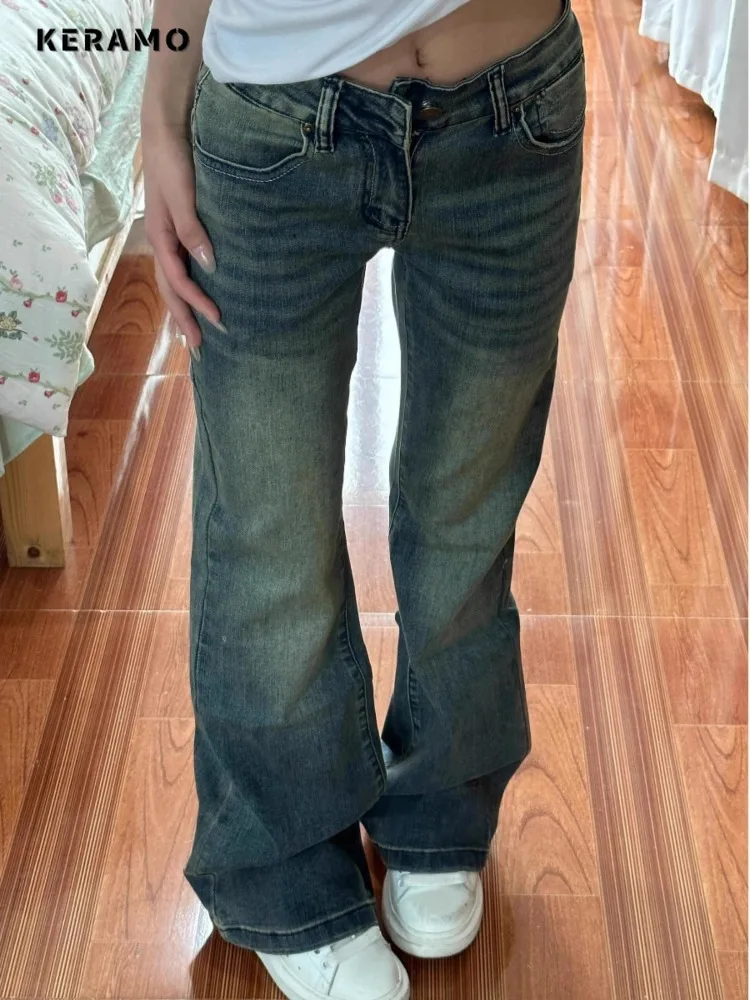 ผู้หญิง Y2K Baggy 2000s เซ็กซี่ DENIM กางเกงล้าง VINTAGE Casual Hotsweet Emo กางเกง Grunge Street ถังขยะ Retro กางเกงยีนส์เอวสูง