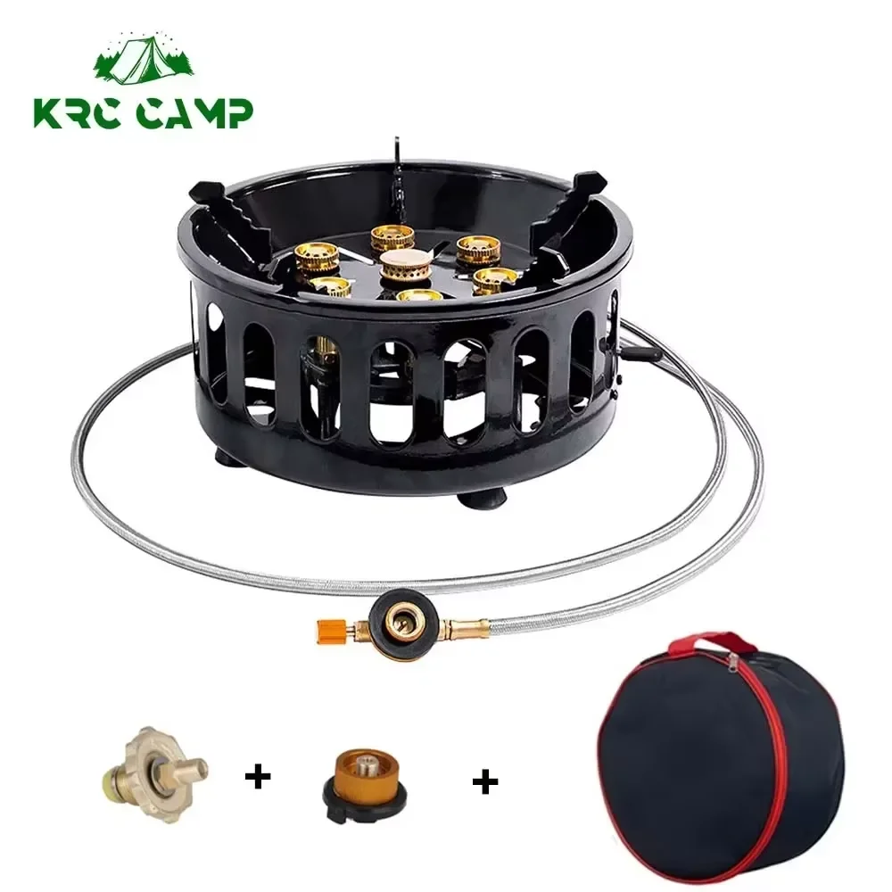 19800W 7-Core CampingเตาHigh-Power Gase BurnerเตาWindproofจุดระเบิดอิเล็กทรอนิกส์เตากลางแจ้งเดินป่าตั้งแคมป์ 2023