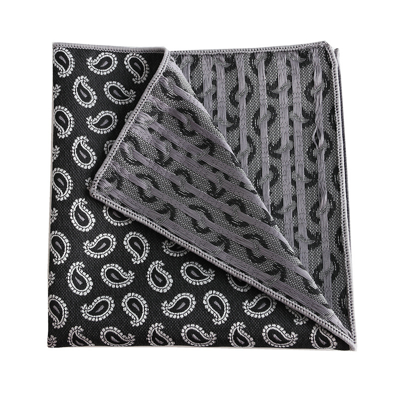 25.5*25.5ซม.ผู้ชายสุภาพบุรุษผ้าเช็ดหน้าแฟชั่นสไตล์ใหม่สีดำ Paisley Jacquard สานกระเป๋า Square Fit ธุรกิจจัดเลี้ยง