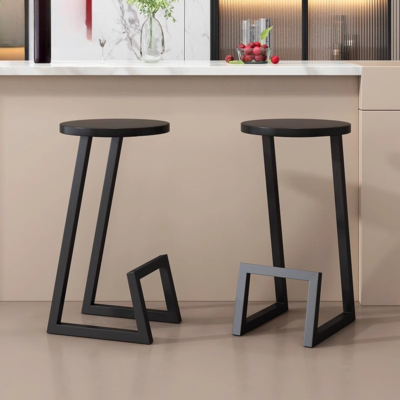 Taburete de Bar de Metal nórdico, silla de Bar de madera para el hogar, asiento redondo de madera, taburete creativo de hierro, taburete alto para cajero