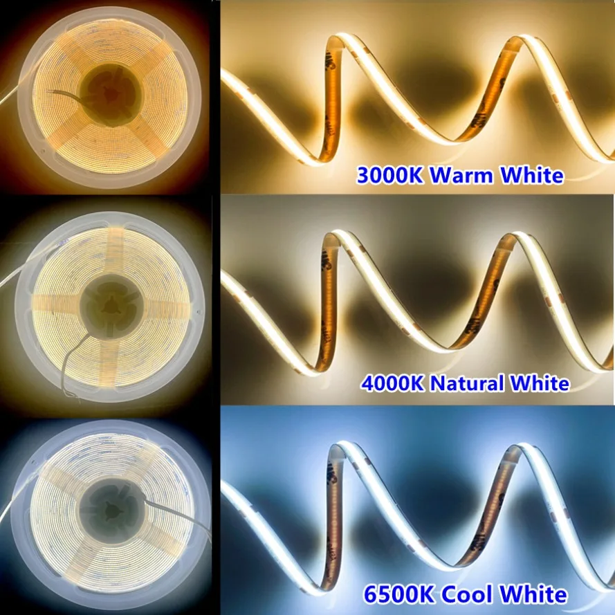 COB LED Strip 8mm 320 LEDs Width Warm Nature Cold White Color Flexible 12V 24V LED Tape Bar Light for House Room Decor