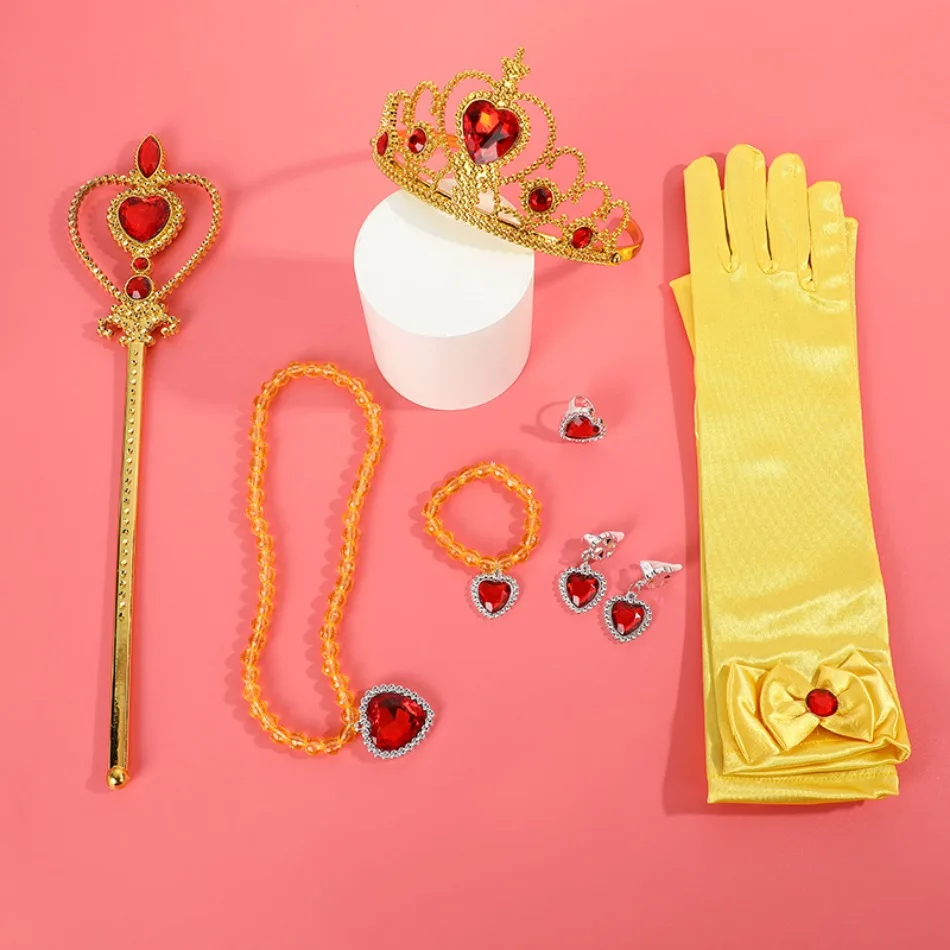 Princesse filles Belle neige blanche fête faveurs cadeaux ensemble couronne sceptre baguette collier gants bébé photographie accessoires