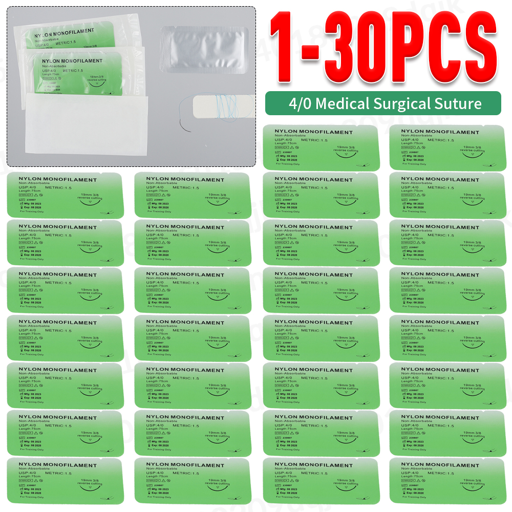 1-30 pces 4/0 agulha médica sutura fio monofilamento de náilon kit prática de sutura ensino demonstrações exercícios estudantes edu