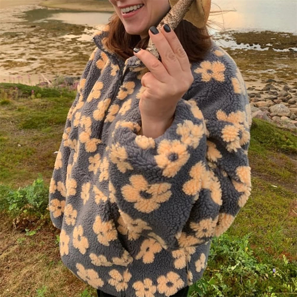 Talenza mode imprimé pull contraste surdimensionné fermeture éclair tricot à manches longues haut décontracté chaud tenue de bureau Vintage femmes sweats